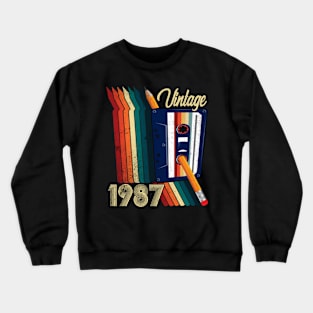 Vintage 1987 Cassette Tape Pencil Retro Classic Birthday Crewneck Sweatshirt